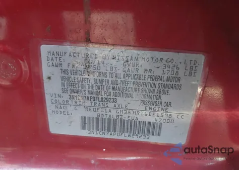 2015 Nissan Versa 1.6 Sv z USA, uszkodzony, nr VIN 3N1CN7AP0FL829233